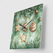 Elegant Christmas Wall Clock – Festive Winter Time Quadratische Wanduhr (Winkel)