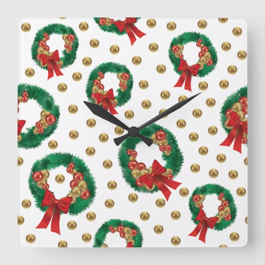Elegant Christmas Wall Clock – Festive Winter Time Quadratische Wanduhr (Vorderseite)