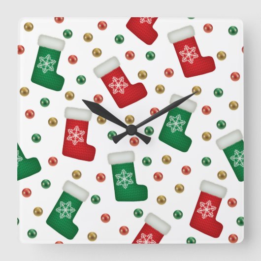 Elegant Christmas Wall Clock – Festive Winter Time Quadratische Wanduhr (Vorderseite)