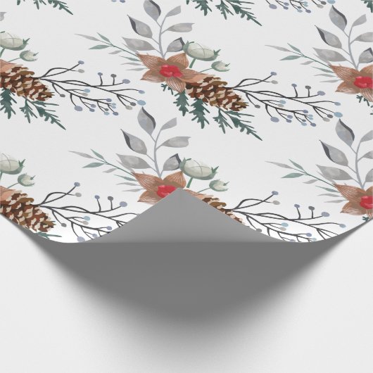 Elegant Christmas Watercolor Botanical Holiday Fav Geschenkpapier (Ecke)