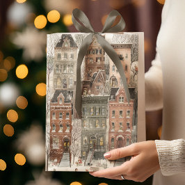 Elegant Christmas Watercolor Houses | Gift Bag Mittlere Geschenktüte