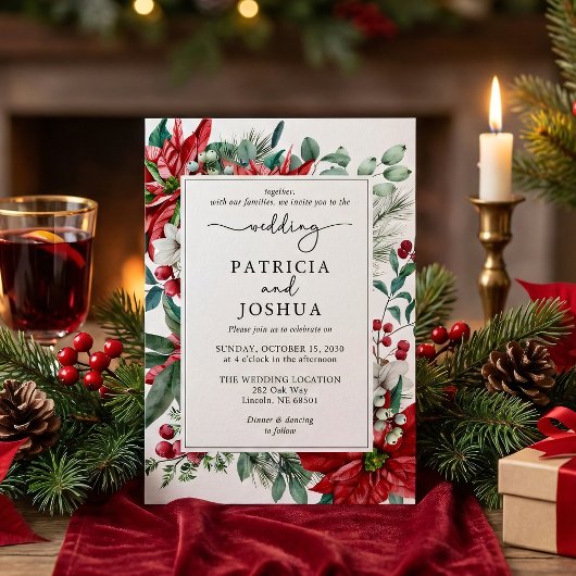 Elegant Christmas Wedding Invitation Poinsettia Einladung