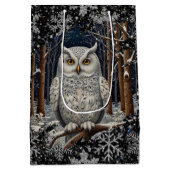 Elegant Christmas white owl woodland winter forest Mittlere Geschenktüte (Rückseite)