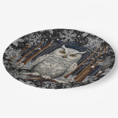 Elegant Christmas white owl woodland winter forest Pappteller (Schrägansicht)