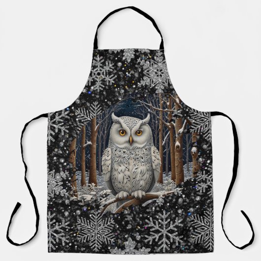 Elegant Christmas white owl woodland winter forest Schürze (Vorderseite)