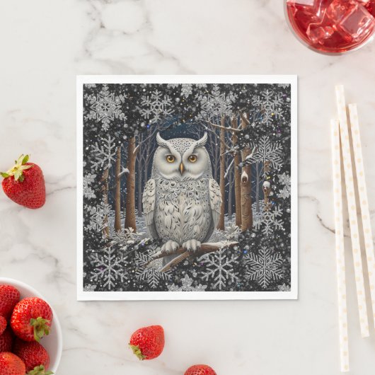 Elegant Christmas white owl woodland winter forest Serviette (Beispiel)