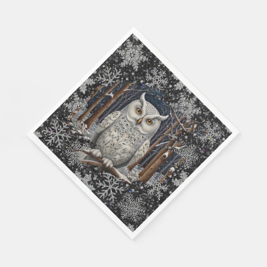 Elegant Christmas white owl woodland winter forest Serviette (Ecke)