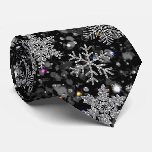 Elegant Christmas white rabbit silver snowflakes Krawatte (Gerollt)