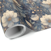 Elegant Christmas Winter Cream And Navy Floral Geschenkpapier (Rolleneckpunkt)