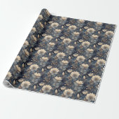 Elegant Christmas Winter Cream And Navy Floral Geschenkpapier (Ungerollt)