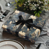 Elegant Christmas Winter Cream And Navy Floral Geschenkpapier Set