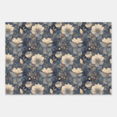 Elegant Christmas Winter Cream And Navy Floral Geschenkpapier Set (Vorderseite)