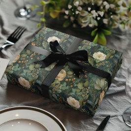 Elegant Christmas Winter Green and Cream Floral Geschenkpapier Set