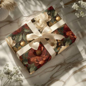 Elegant Christmas Winter Red and Cream Floral Geschenkpapier