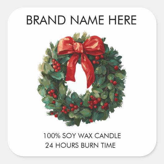 Elegant Christmas Wreath | Candle Labels Quadratischer Aufkleber (Vorderseite)