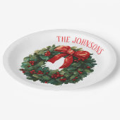 Elegant Christmas Wreath Custom Name Paper Plates Pappteller (Schrägansicht)