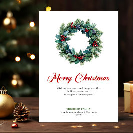 Elegant Christmas Wreath Minimalist Holiday Card Feiertagskarte