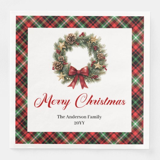 Elegant Christmas Wreath Napkin Custom Name Set Serviette (Vorderseite)