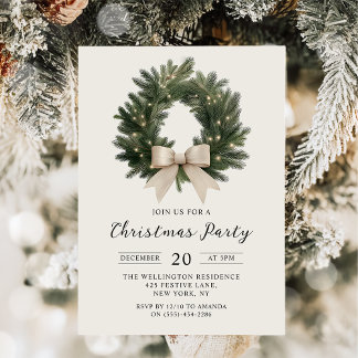 Elegant Christmas Wreath Party Invitation Einladung