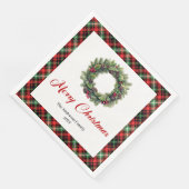 Elegant Christmas Wreath Red Green Plaid Napkins Serviette (Ecke)