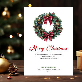 Elegant Christmas Wreath with Pine Cones Card Feiertagskarte