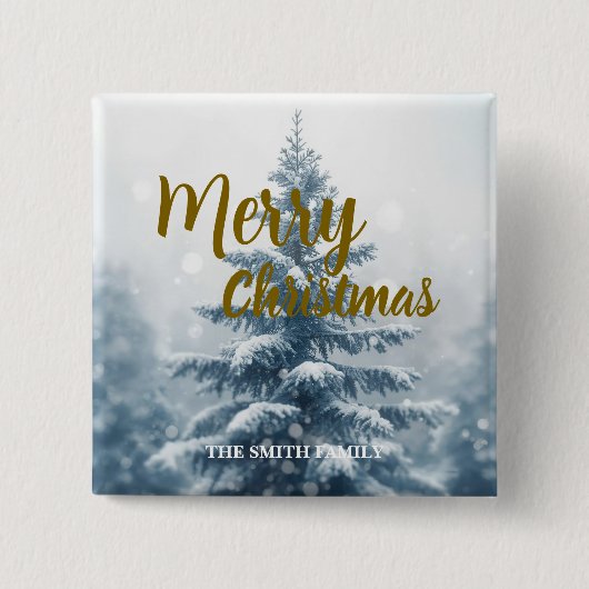 Elegant Christmas Xmas winter pine tree forest Button (Vorderseite)