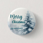 Elegant Christmas Xmas winter pine tree forest Hol Button (Vorderseite)
