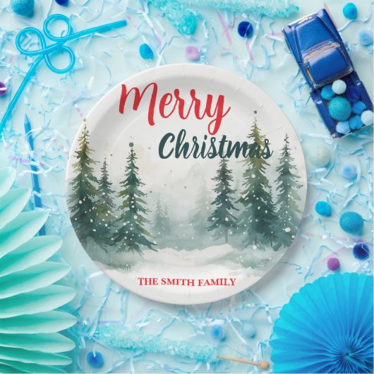 Elegant Christmas Xmas winter pine tree forest Hol Pappteller (Party)