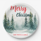 Elegant Christmas Xmas winter pine tree forest Hol Pappteller (Vorderseite)
