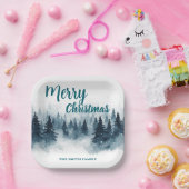 Elegant Christmas Xmas winter pine tree forest Hol Pappteller (Party)