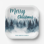 Elegant Christmas Xmas winter pine tree forest Hol Pappteller (Vorderseite)