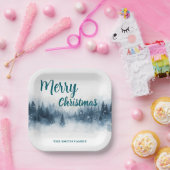 Elegant Christmas Xmas winter pine tree forest Hol Pappteller (Party)