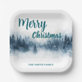 Elegant Christmas Xmas winter pine tree forest Hol Pappteller (Vorderseite)