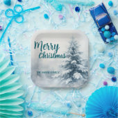 Elegant Christmas Xmas winter pine tree forest Hol Pappteller (Party)