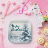 Elegant Christmas Xmas winter pine tree forest Hol Pappteller (Party)