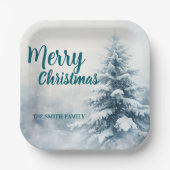 Elegant Christmas Xmas winter pine tree forest Hol Pappteller (Vorderseite)