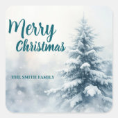 Elegant Christmas Xmas winter pine tree forest Hol Quadratischer Aufkleber (Vorderseite)