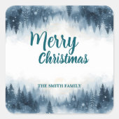 Elegant Christmas Xmas winter pine tree forest Hol Quadratischer Aufkleber (Vorderseite)