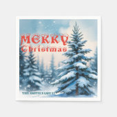 Elegant Christmas Xmas winter pine tree forest Hol Serviette (Vorderseite)