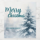 Elegant Christmas Xmas winter pine tree forest Hol Weinetikett (Einzelnes Label)
