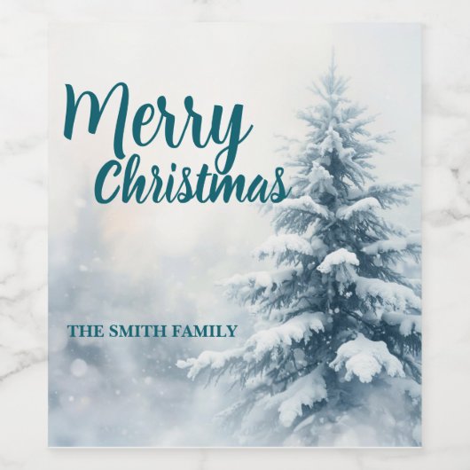 Elegant Christmas Xmas winter pine tree forest Hol Weinetikett (Einzelnes Label)