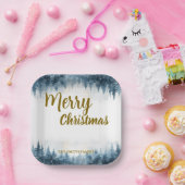Elegant Christmas Xmas winter pine tree forest Pappteller (Party)