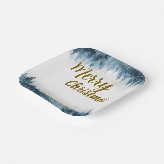 Elegant Christmas Xmas winter pine tree forest Pappteller (Gewinkelt)