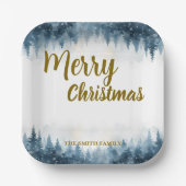 Elegant Christmas Xmas winter pine tree forest Pappteller (Vorderseite)