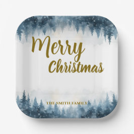 Elegant Christmas Xmas winter pine tree forest  Pappteller