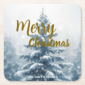 Elegant Christmas Xmas winter pine tree forest Rechteckiger Pappuntersetzer (Vorderseite)