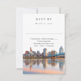 Elegant Cincinnati Skyline Watercolor Wedding RSVP Karte