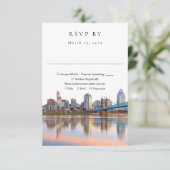 Elegant Cincinnati Skyline Watercolor Wedding RSVP Karte (Stehend Vorderseite)