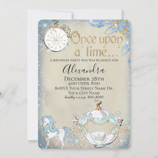 Elegant Cinderella Fairy Tale Thema Einladung (Vorderseite)