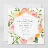 Elegant Citrus Floral Geburtstag Einladung (Vorderseite)